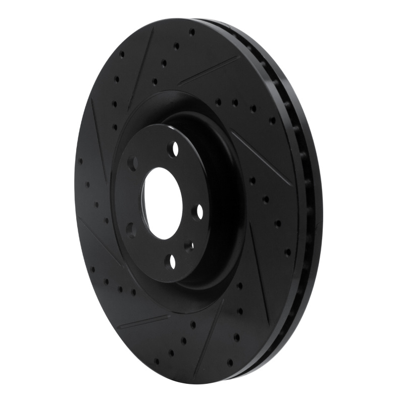 Audi S4 Brake Rotor (1) - Front Left - R1 Concepts - Drilled & Slotted - Black - `04-`09